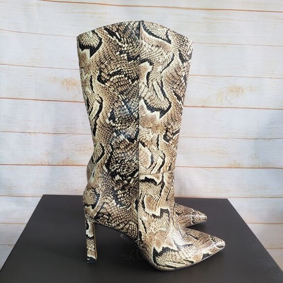 Vince Camuto Leather Senimda Pointy Toe Snake Print Heeled Boots Size 8 1/2M - Picture 9 of 16